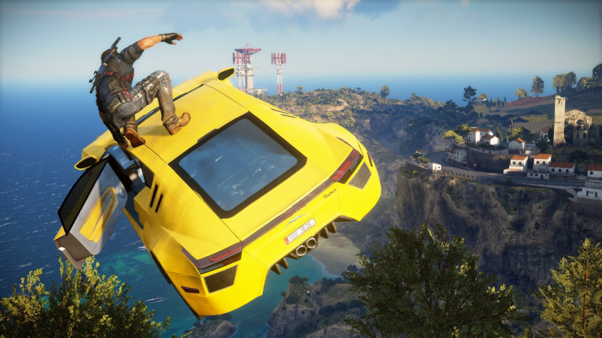 В Just Cause 3 главный герой игры, Рико, летает практически на всём (и автомобили не исключение).