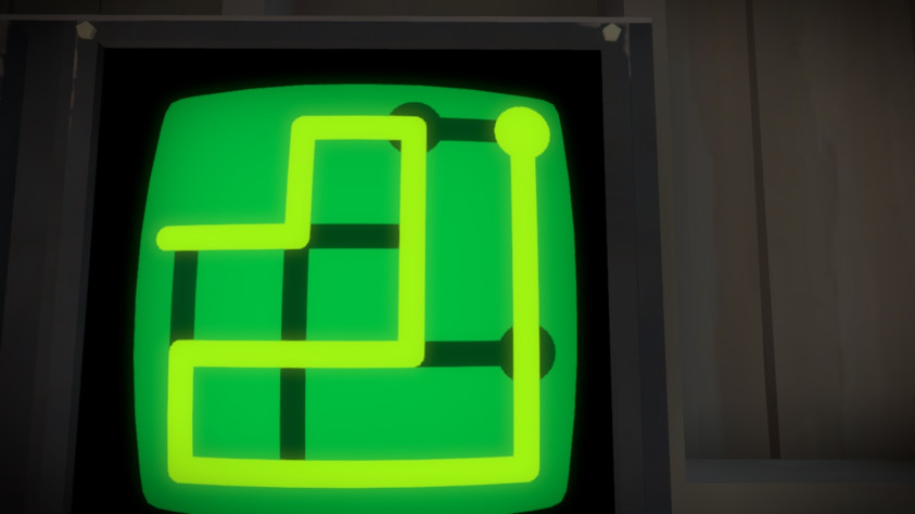 Решение пазла на пятом мониторе зелёного цвета.