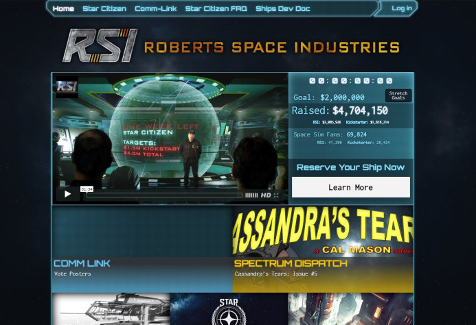 Таким был robertsspaceindustries.com/ в ноябре 2012 года. За оформление нынешней версии сайта скажем спасибо ведущему веб-дизайнеру CIG Зэйну Бьену (Zane Bien). Он же отвечает за визуальный стиль игры в целом.