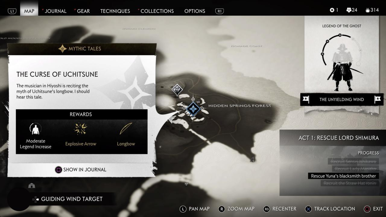 Ghost of tsushima шесть клинков кодзиро карта