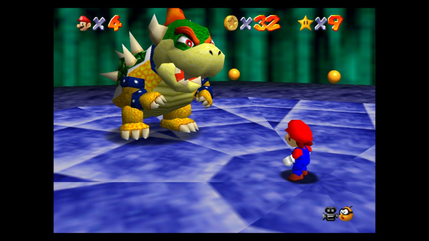 Боузер выглядит не так сурово, как в поздних трёхмерных Super Mario, – даже подсказывает, как его победить.