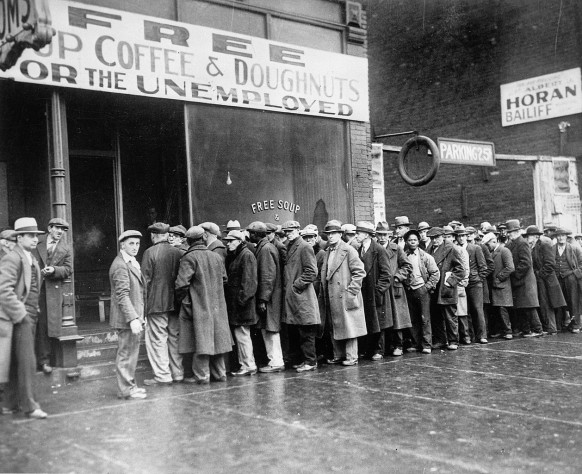 Безработные в очереди за бесплатным супом, Чикаго, США, 1932 г.