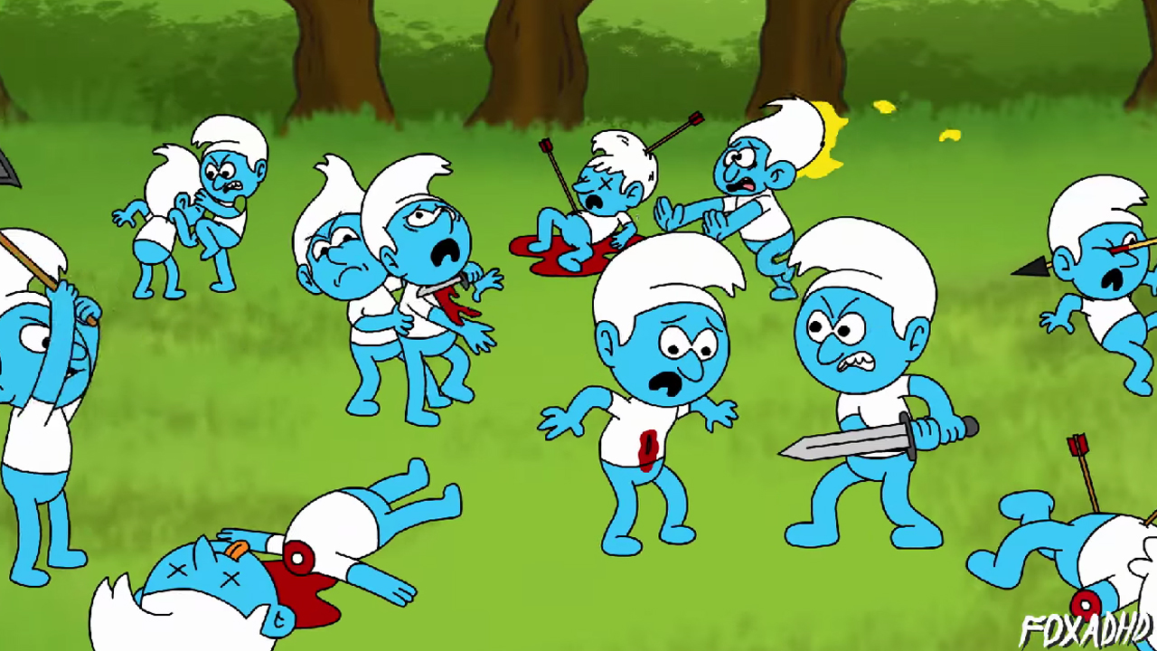 Смурфики трахают во все дыры молоденькую Smurfette, порно мультфильм