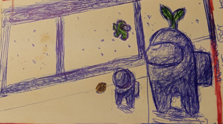 Мирный член экипажа, Among us и игры с тайными ролями. Рисунок ручкой