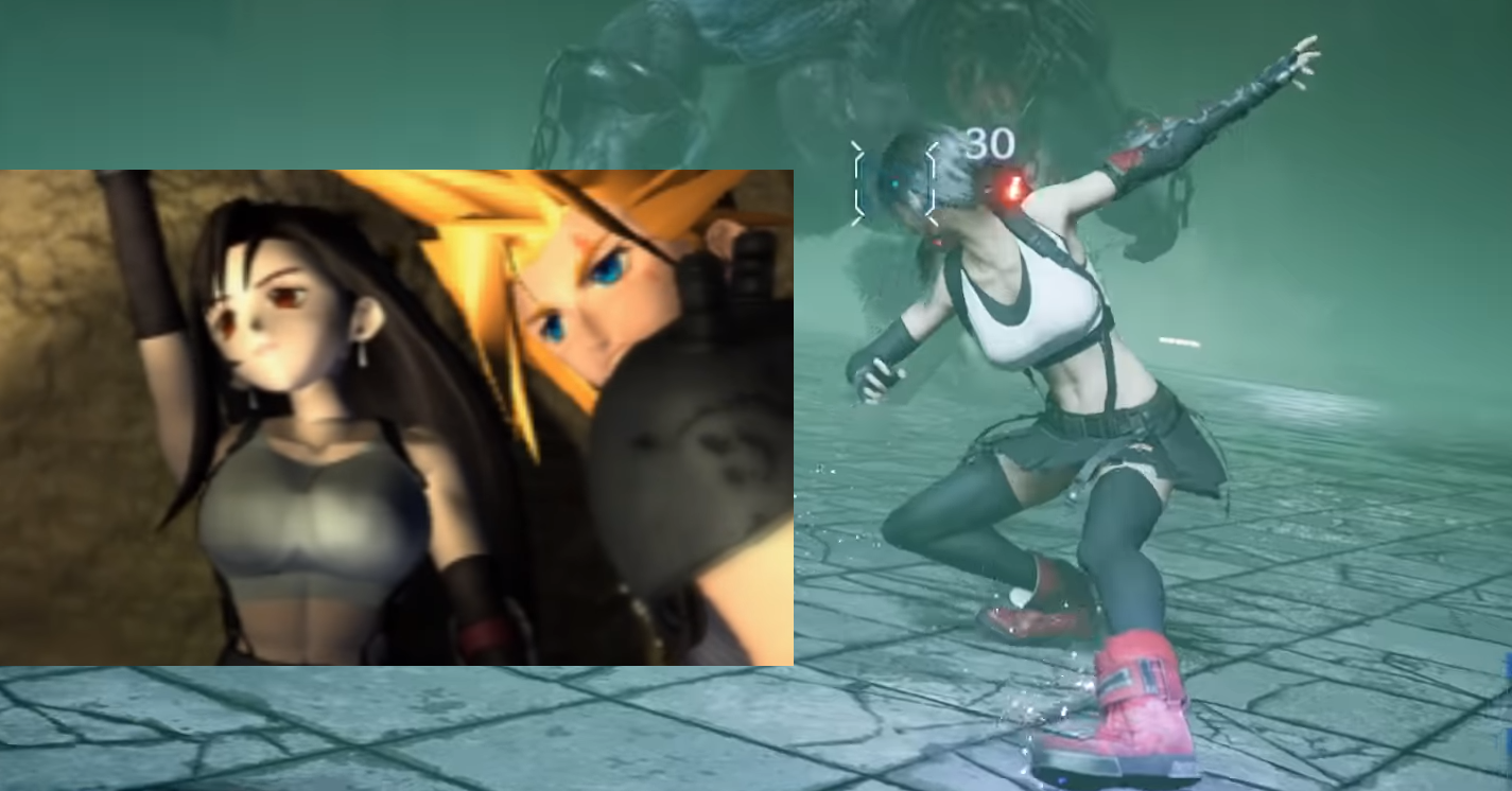 Грудь Тифы в пререндеренной кат-сцене из оригинала и в геймплее ремейка. 