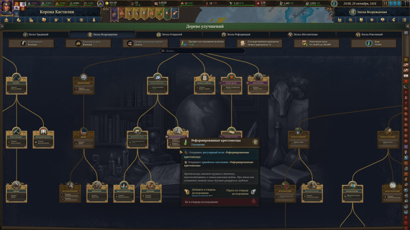 К&amp;nbsp;выбору улучшений стоит подходить ответственно&amp;nbsp;— важность некоторых пунктов трудно переоценить. Исследования доступны не&amp;nbsp;сразу&amp;nbsp;— нужно не&amp;nbsp;только достичь конкретной эпохи, но&amp;nbsp;и&amp;nbsp;дождаться, когда в&amp;nbsp;вашей стране распространится соответствующий институт.