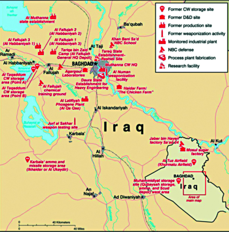 Схема расположения объектов химической программы Ирака по&amp;nbsp;состоянию на&amp;nbsp;1991 год