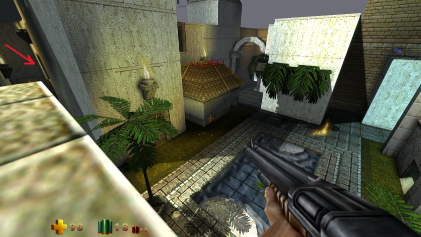 Как например на этой локации, где дверь, отмеченная красной стрелочкой, открывается настолько "логичным" образом, что если вы сами догадаетесь как её открывать, то можете получить бесплатную поездку в психбольницу, где проходит лечение создатель этой головоломки.