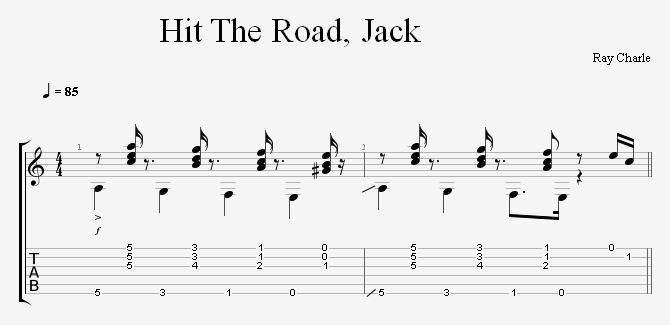 The road jack. Hit the Road Jack табулатура для гитары. Рей Чарльз Джек Ноты. Hit the Road Jack ray Charles Ноты. Hit the Road Jack Ноты для фортепиано.