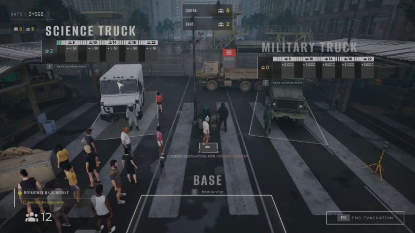 Ориентируйтесь на&amp;nbsp;планки бонусов в&amp;nbsp;грузовиках военных и&amp;nbsp;учёных. Выполнив квоту эвакуации, если вам не&amp;nbsp;хватает выживших для следующего бонуса, лучше оставьте их&amp;nbsp;в&amp;nbsp;лагере до&amp;nbsp;следующей эвакуации.