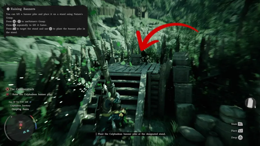 Сюда нужно установить упавшее знамя.