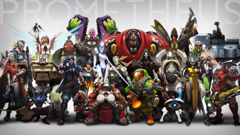 Концепт героев в Overwatch. Это была одна из многочисленных картинок на презентации, но именно данное изображение дало зеленый свет разработке, так как Бобби Котик, увидев всех персонажей вместе, понял - грядет хит. Особенно ему понравился Торбьорн. Название Prometheus на заднем плане - кодовое название для нового проекта.