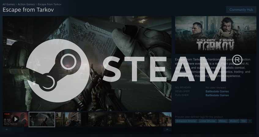 Скриншот страницы Escape from Tarkov в&amp;nbsp;Steam из&amp;nbsp;поста Никиты Буянова.