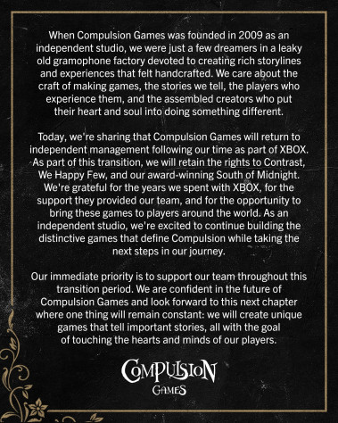 Заявление Compulsion Games.