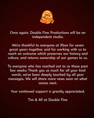 Заявление Double Fine Productions.