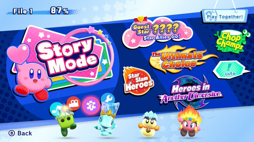 Список режимов в главном меню