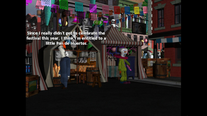 Тут Мэнни смотрит на лавку с хлебом – и естественно хватает оттуда батон