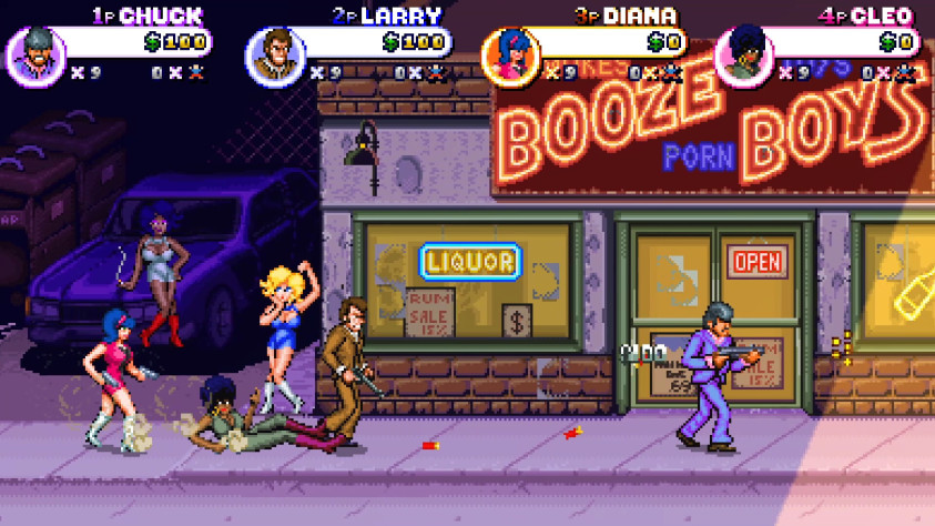Кадр из Deathwish Enforcers,&amp;nbsp;Monster Bath Studios, 2023 год. Она во многом больше Metal Slug, но что-то от Rolling Thunder в ней тоже есть