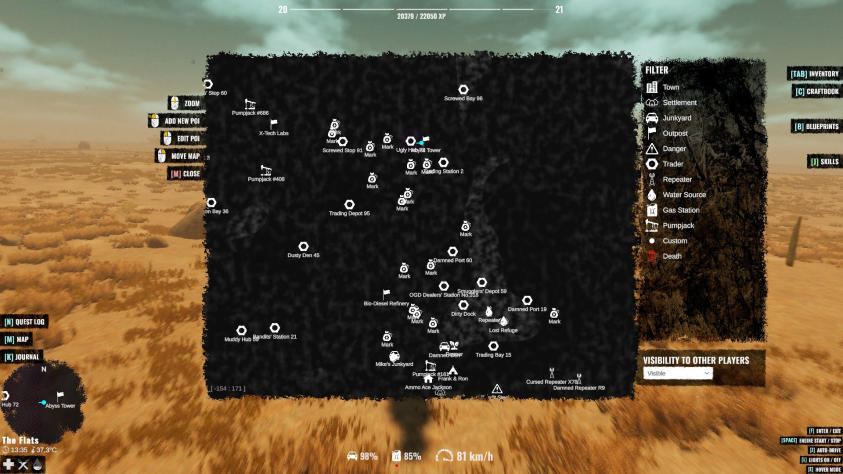 Это, кстати, маленькая карта, и лишь ее часть. Все точки с гайками - поселения/форпосты. Да да. Коммунальная пустошь.