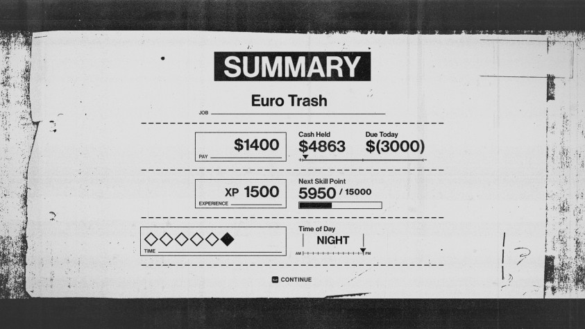 "У тебя осталось одно очко действия, что-нибудь делаешь?" - ничего не сделаешь, если не нафармить ещё одно путём уничтожения ящика с веществами. Если, конечно, у тебя есть его координаты. Но с таким количеством денег можно просто отправиться домой и завершить день, ещё и машину починить целиком. Иди качайся, будет больше очков действий