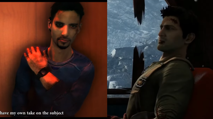 Стильное начало игры: раненый герой сразу оказывается в передряге, после чего мы узнаем, как всё началось 3 недели назад. Слева - Unearthed, справа - Uncharted 3 (если вы вдруг перепутали).