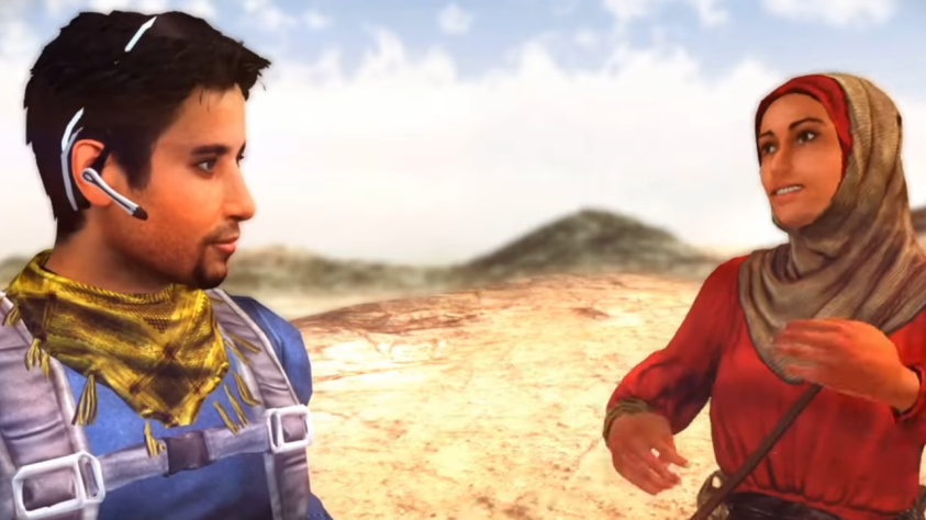 Обещанный арабский колорит: героиня в химаре - шейном платке, закрывающем голову, шею и вырез на груди, и в поясе шахида (шутка. Глупая шутка, основанная на этнических стереотипах, мне стыдно за себя). У нее, правда, еще и нет ноздрей, но, хочется верить, что это проявление лени разработчиков, а не тоже арабский колорит.