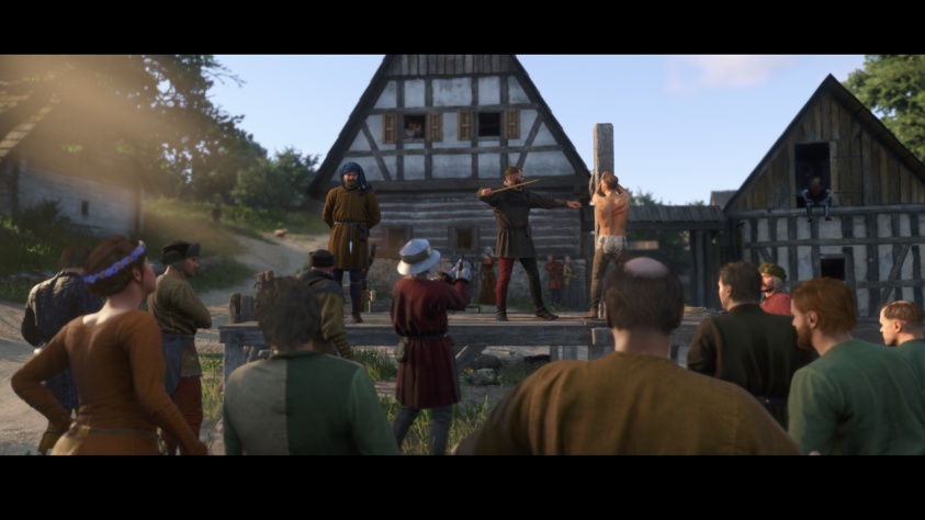 Средневековое правосудие в действии: если вы будете валять дурака в KCD 2, вас сначала
публично выпорют, а на второй раз – заклеймят. На третий раз повесят под
улюлюканье толпы. Развлечений в то время было мало, и публичные казни имели, как сейчас сказали бы, высокие рейтинги.