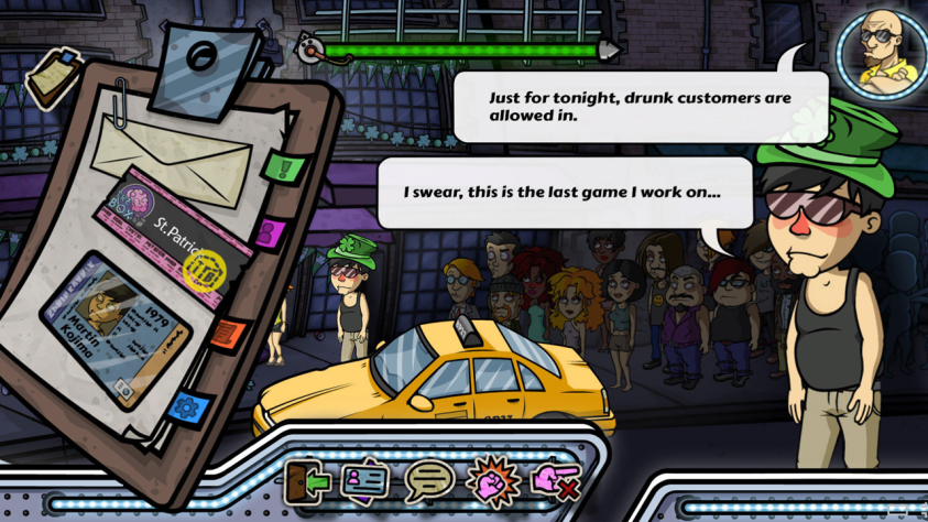 В Out of the Box вам предстоит еще и успокаивать пьяных клиентов, и избивать наглецов. За 100 пропущенных клиентов вам выдадут ачивку "Papers, Please - вам место в Арстотцке". А за 100 принятых взяток предложат попробовать свои силы в политике.