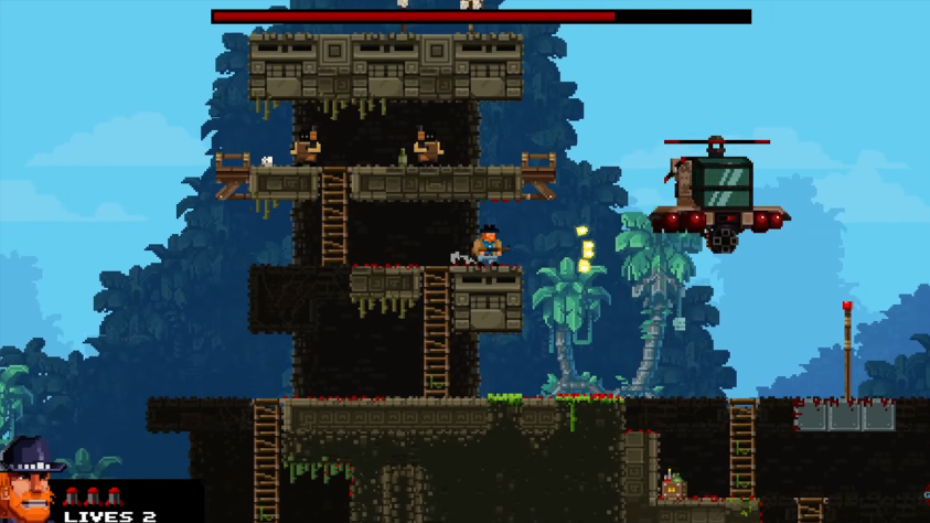 По законам жанра, в Broforce есть босс-вертолет. А также качественный кооп на 4 игрока, масса веселья и ностальгии по фильмам Чака Норриса (помним, скорбим), Сильвестра Сталлоне и других кумиров детства.