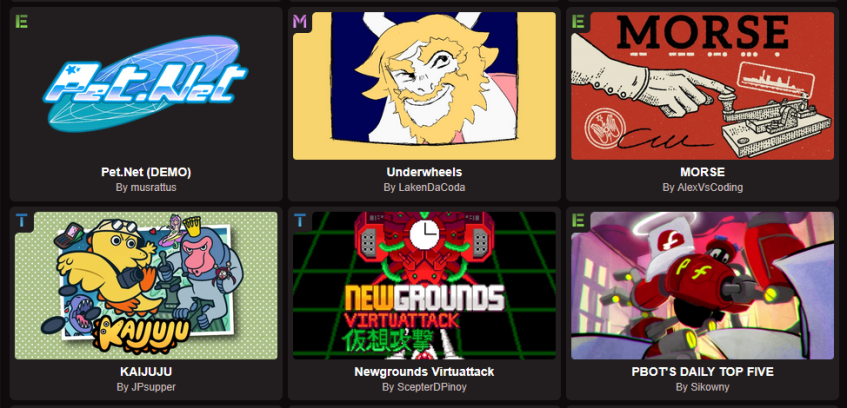 Современные игры с Newgrounds. Я проверил каждую из этих шести, ruffle не используется ни в одной из них. Последня игра в этом даже иронизирует над флешем, она про робота который защищает сайт Newgrounds от swf файлов.