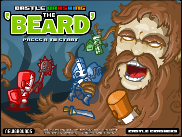 Castle Crashers&amp;nbsp;не были флеш игрой, но перед её выходом вышла небольшая флеш игра со знакомыми многими рыцарями. Её существование - большая шутка среди разработчиков оригинальной игры, ибо её автор и глава Newgrounds Том Фулп решил не бриться до выхода игры, люди работающие с ним раздули его огромную бороду до маштабов целой игры.