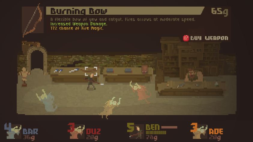 Одной из моих любимых не попсовых игр для посиделок был Crawl. Суть игры очень простая: один игрок управляет человеком, остальные игроки - призраками. Цель человека - сбежать из подземелья, для этого ему нужно было набрать уровень и победить сильного босса. Призраки же победить не могут, максимум что им светит - ничья, если человек три раза проиграет боссу, однако если призрак каким-то образом убьёт человека, то он заберёт себе контроль над человеком, а человек напротив, станет призраком.