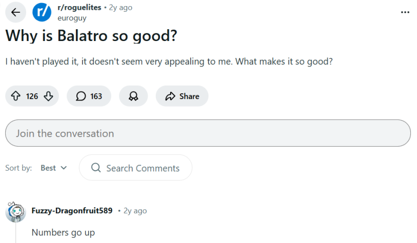 Человеку много не нужно для счастья. Дайте ему систему в которой он сможет разными способами получать взрывные эффекты, и он будет очень доволен. Кликеры используют схожий подход.