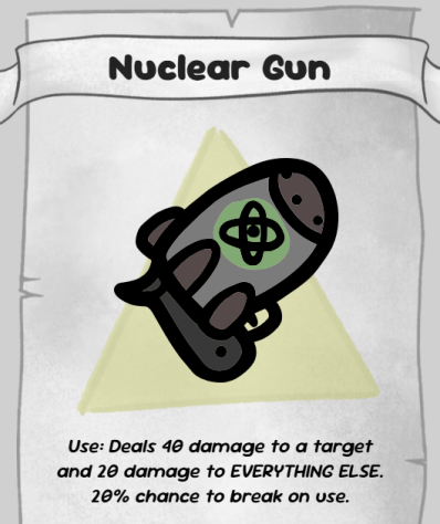 Очень классный предмет, я сам его ни разу не использовал, но наверняка применение ему найти можно. Для справки, 40 урона убьют любого рядового врага, а 20 урона наносят им существенный урон. Эта пушка способна практически в один ход закончить любой бой.