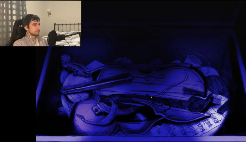 Кадр со стрима. Вместе с виной были скрыты и воспоминания: cкрипка, то есть музыка, причина ссоры Mari и Sunny, была спрятана в ящике и заперта на ключ вместе с воспоминаниями о том, что на самом деле произошло.