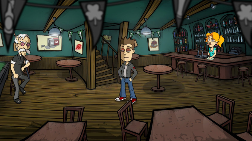 А ненужных предметов по-клептомански можно нахапать в любое время. Например, в стартовой локации — в баре.