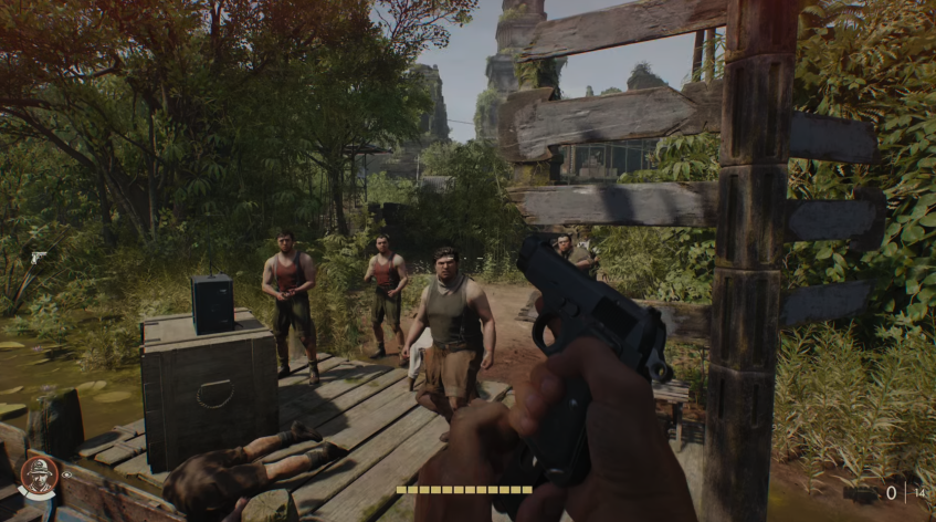 Правда, в подобных ситуациях можно и тир устроить. А что, умишко-то у врагов куцый и войти в лодку (в которой стоит Индиана на этом скриншоте) они не в состоянии даже под страхом смерти.