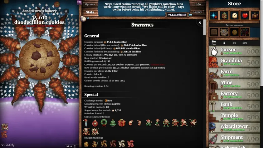 Чтобы пройти Cookie Clicker, по комментариям чуваков с Реддит, нужно +- 1-3 года, в зависимости от удачи
