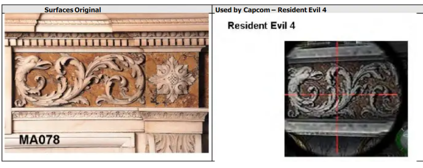 Ещё несколько примеров от Юрасек. На первой картинке — та самая текстура металла, которая называется одинаково и в Surfaces, и в файлах Capcom.