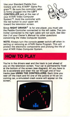 Мануал игры Night Driver (1976) производства Atari