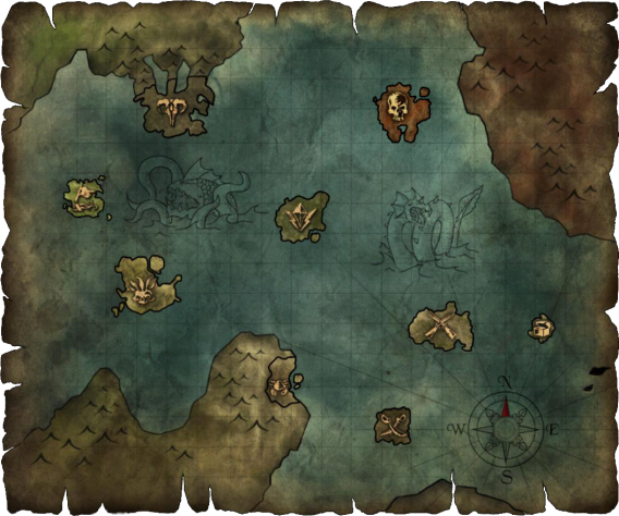 Карта места действий игры. Из общего со второй частью только три нижних справа острова