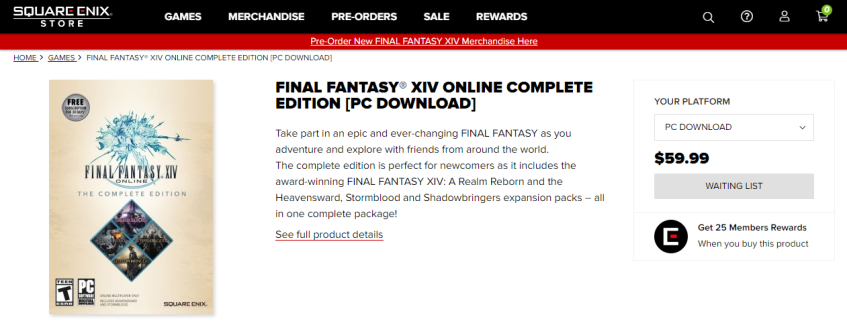 Скриншот магазина Square Enix, в&amp;nbsp;котором пока не&amp;nbsp;продают четырнадцатую «финалку».