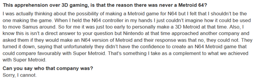 Интервью сайта GamesTM (сейчас - GamesRadar) с Ёсио Сакамото, одним из создателей серии. Источник: https://web.archive.org/web/20120320094336/http://www.gamestm.co.uk/interviews/yoshio-sakamoto-discusses-metroid-64-metroid-dread-and-the-unwritten-future-of-the-warioware-series/