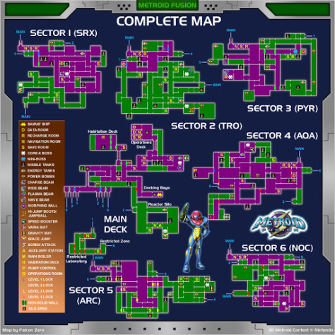 Карта мира Metroid Fusion (GameBoy Advance, 2002)