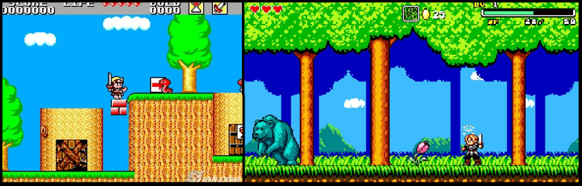 Слева: Wonder Boy in&amp;nbsp;Monster Land, справа: Aggelos. Между играми 30 лет разницы, но&amp;nbsp;по&amp;nbsp;визуальному стилю этого не&amp;nbsp;скажешь
