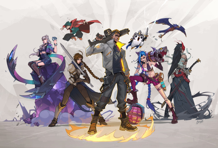 Персонажи различных игр Riot Games (и Faker); автор арта - Hicham Habchi