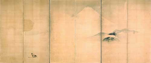 Кано Наонобу. Высочайший выезд в Охара. Поэт Сайгё, любующийся горой Фудзи. Парная шестистворчатая ширма. 1607 – 1650 гг.&amp;nbsp;