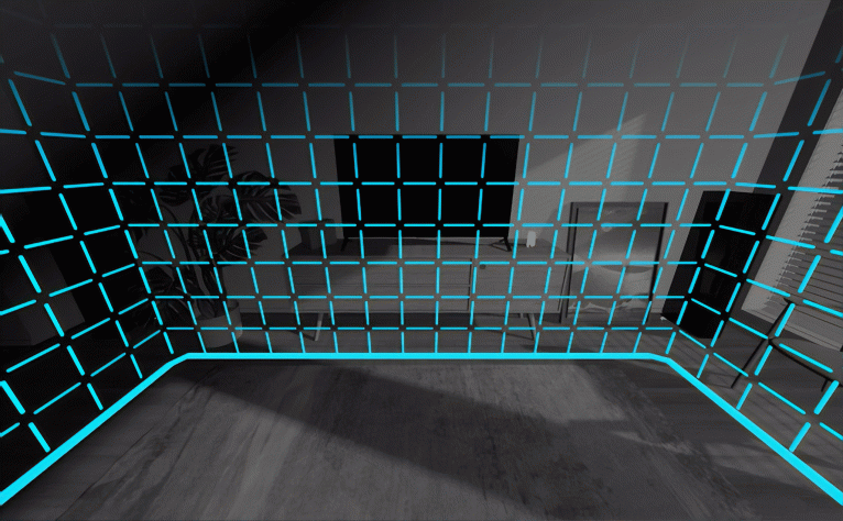 Забыть о реальном мире во время игры не позволяет ещё и проступающая повсюду синяя клетка. С Сити-17 она никак не связана — она нужна только вашему первому «я»: заходить за неё опасно, снаружи — реальные стены и столы.