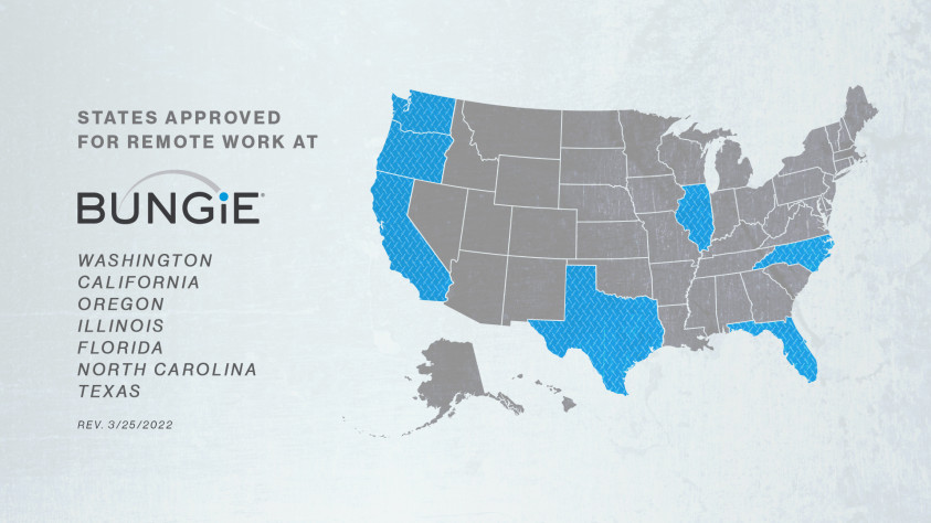 Карта штатов, где больше всего вакансий от Bungie с «удалёнкой».