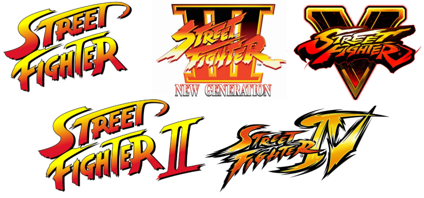 Логотипы предыдущих номерных Street Fighter.